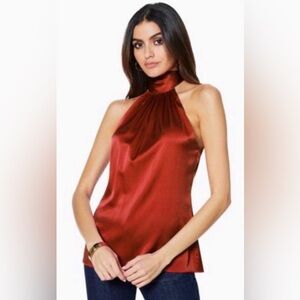 Ramy Brook Lori Silk Halter Top Women's S Scarlet Tie Back Sleeveless Pullover